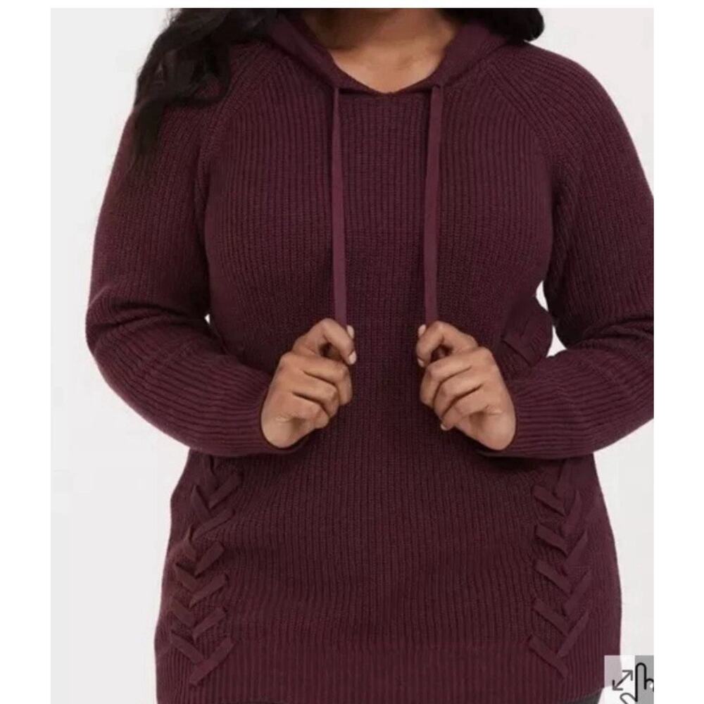 Torrid Women’s Plus Size 3 Purple Knit Lace-Up Raglan Pullover Hoodie Tunic 3X
